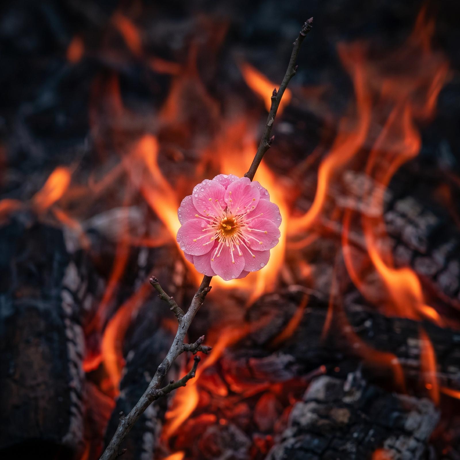 زهرة البرقوق صامدة وسط النار